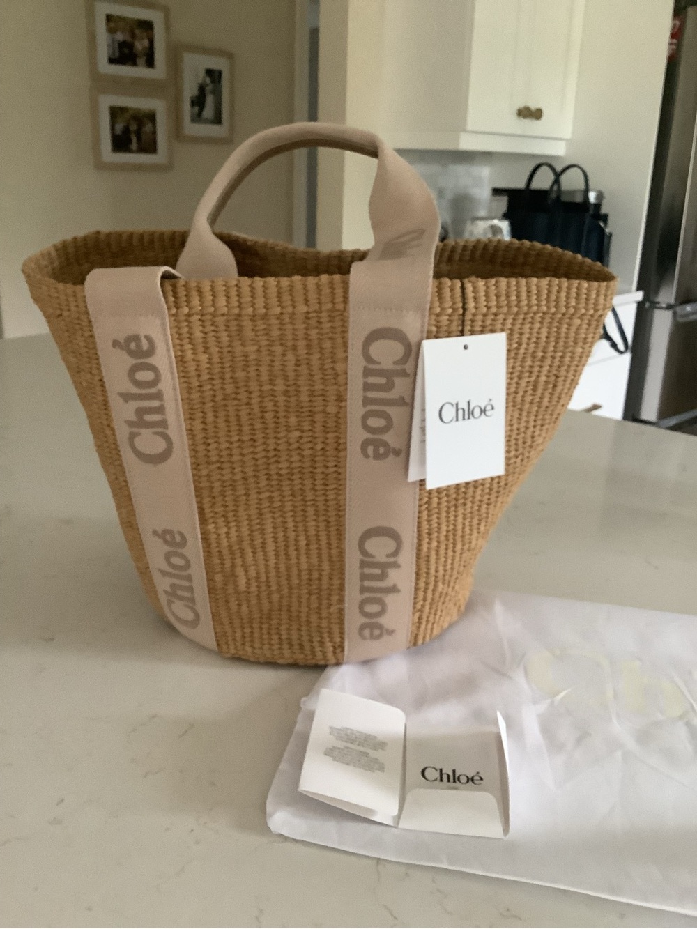 Natural Straw Tote with Branded Beige Straps